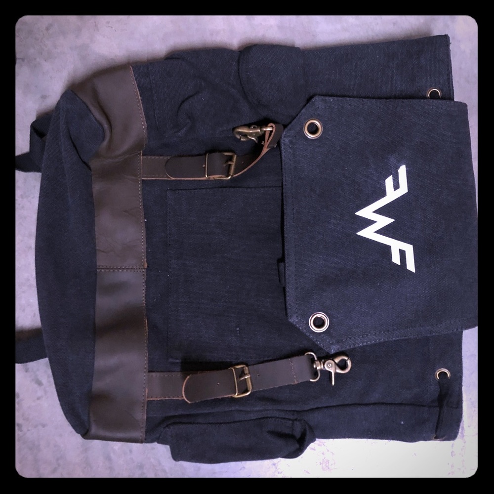 Black canvas and  leather rucksack